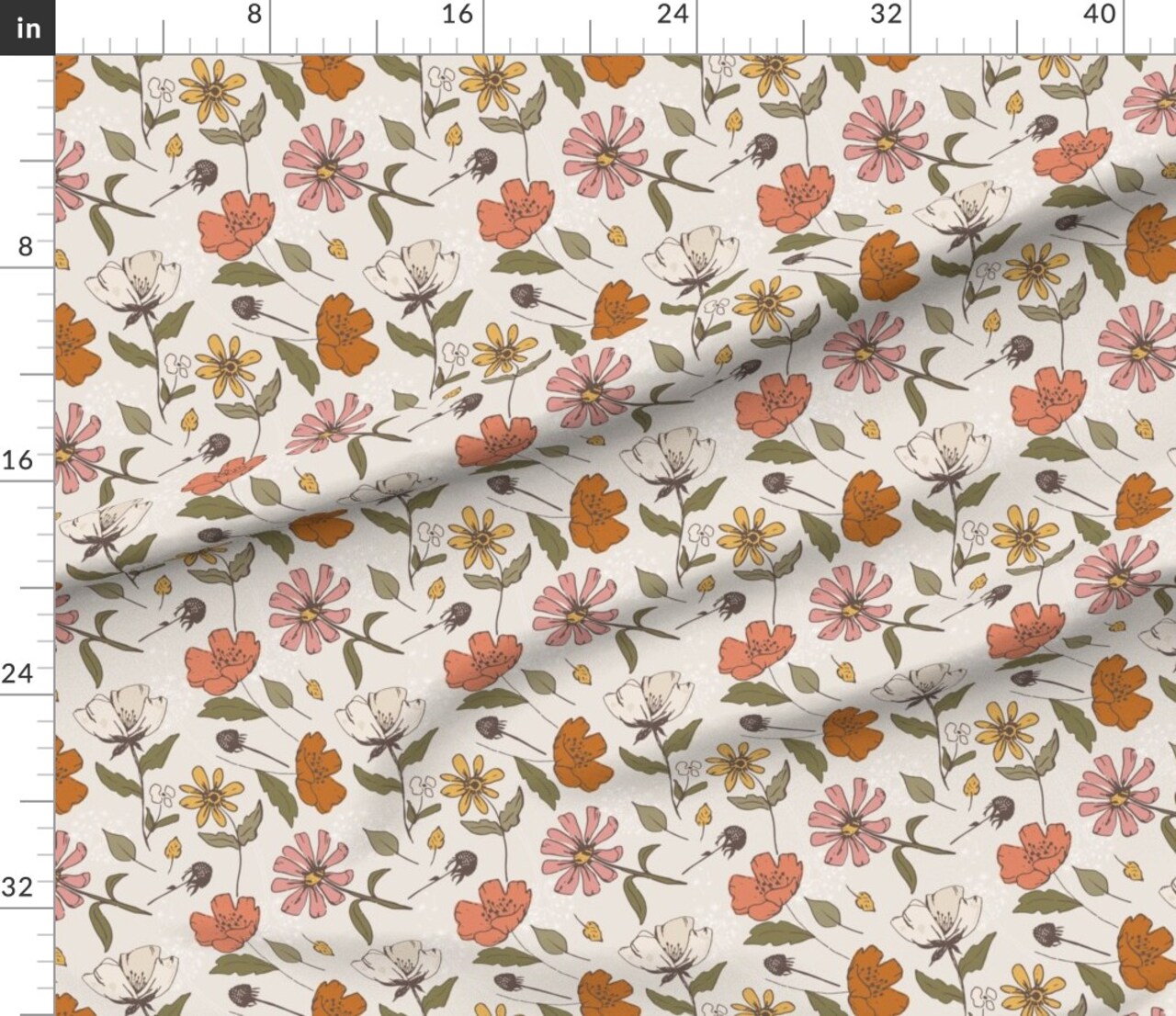 Traditional Floral Retro Botanical Vintage Garden Spring Multicolor Orange Pink Custom Printed Fabric by Spoonflower Various Fabrics by the Yard or Fat Quarter